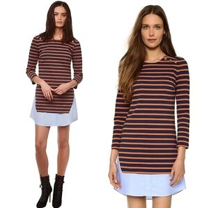 Veronica Beard NWT 'Charter Combo' Dress Orange Navy Long Sleeve Crew Neck SML